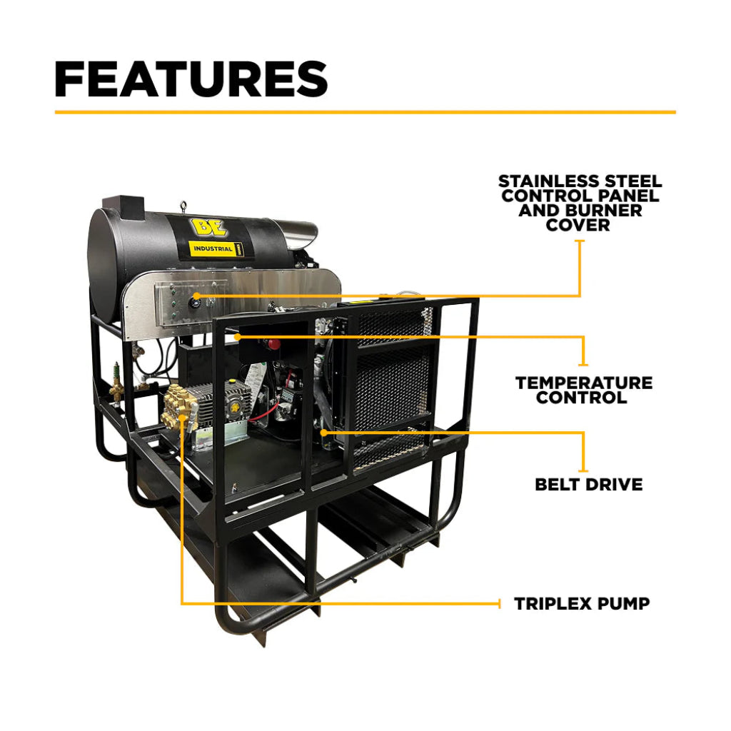 BE 3500psi 8.0gpm Kohler All Diesel Hot Water Pressure Washer Stationary Skid