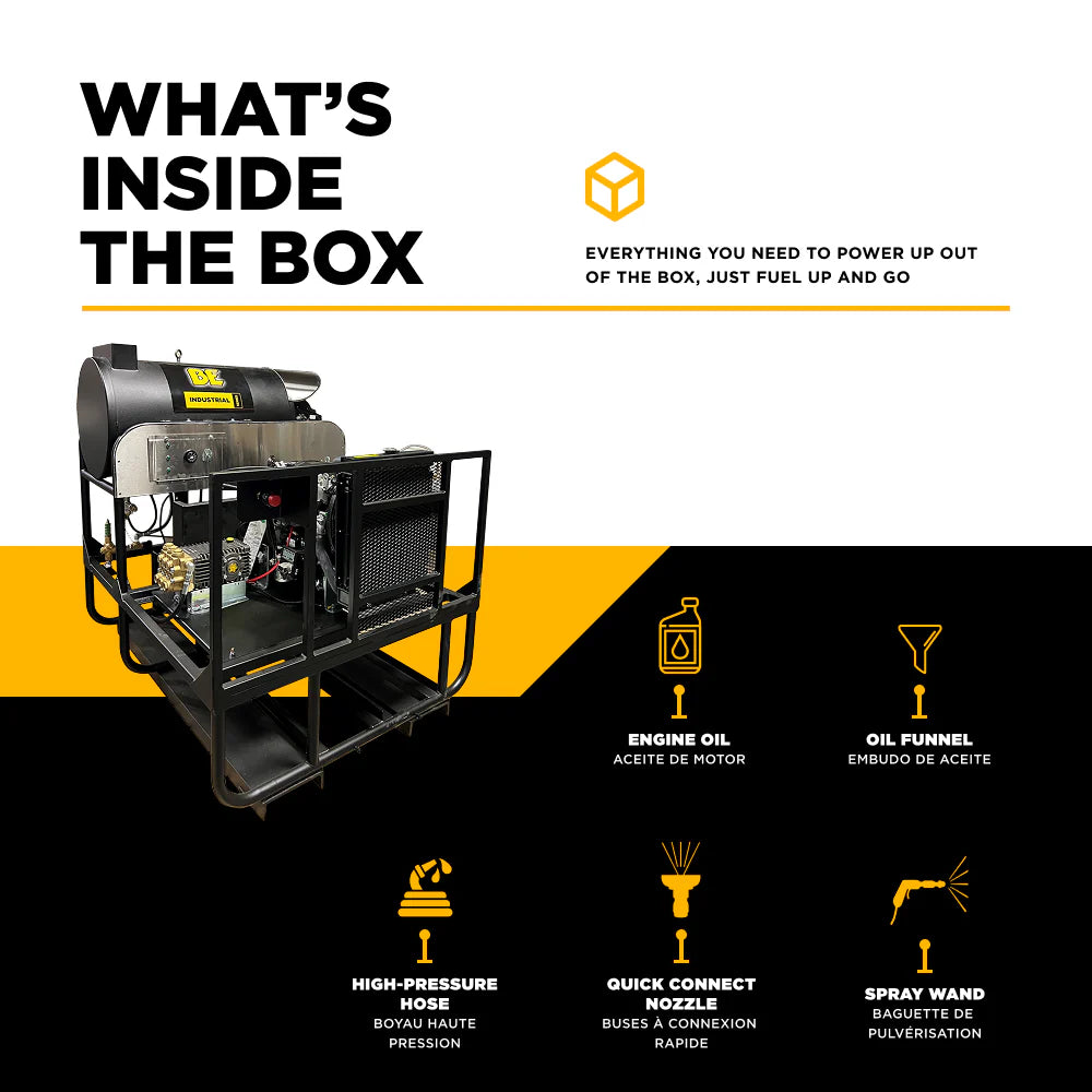 BE 3500psi 8.0gpm Kohler All Diesel Hot Water Pressure Washer Stationary Skid