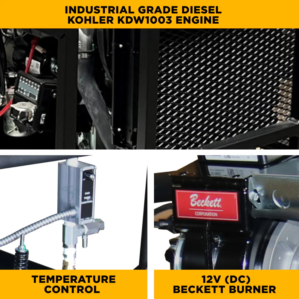 BE 3500psi 8.0gpm Kohler All Diesel Hot Water Pressure Washer Stationary Skid