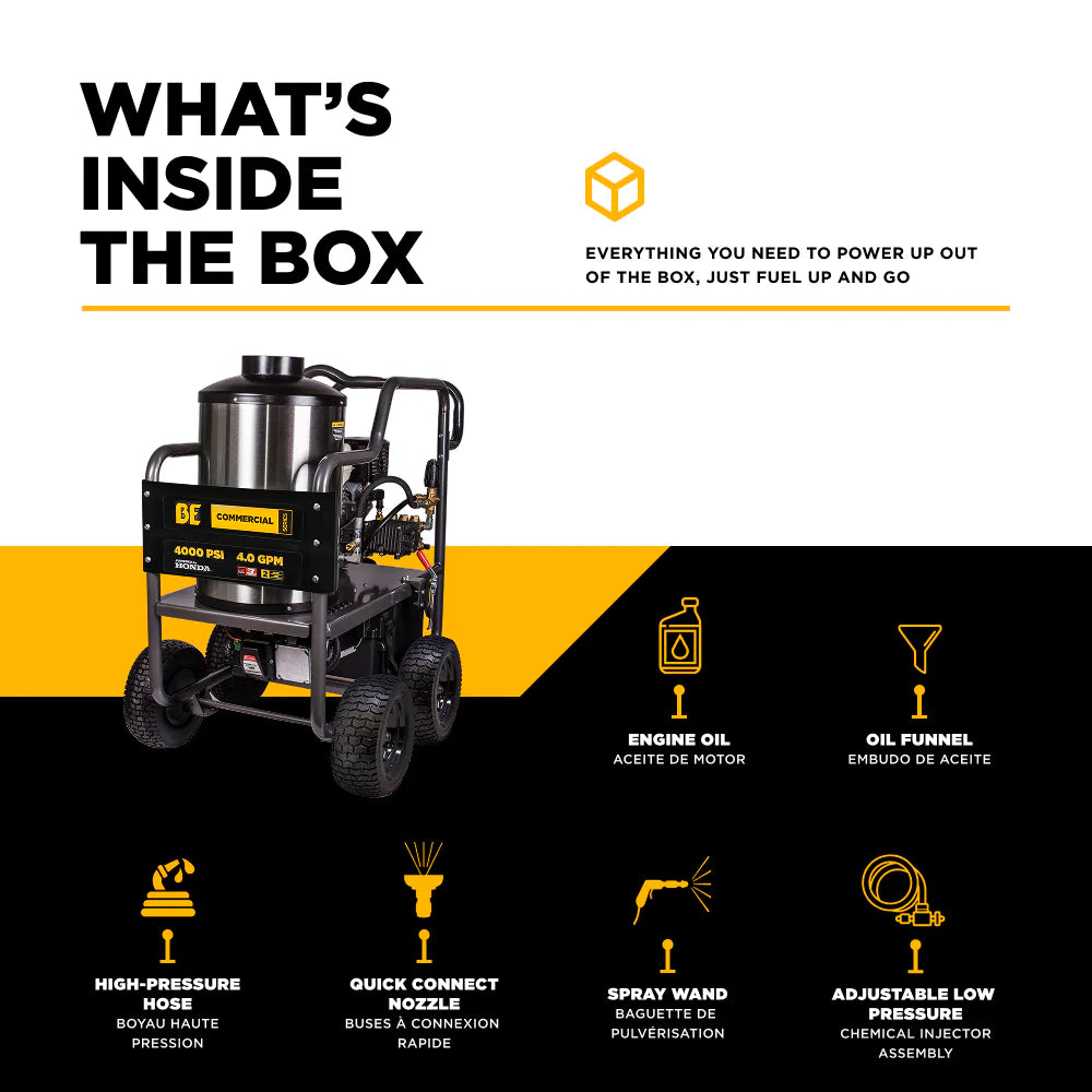 BE 4000psi 4.0gpm Honda Gas Hot Water Pressure Washer Diesel Burner Mobile Frame