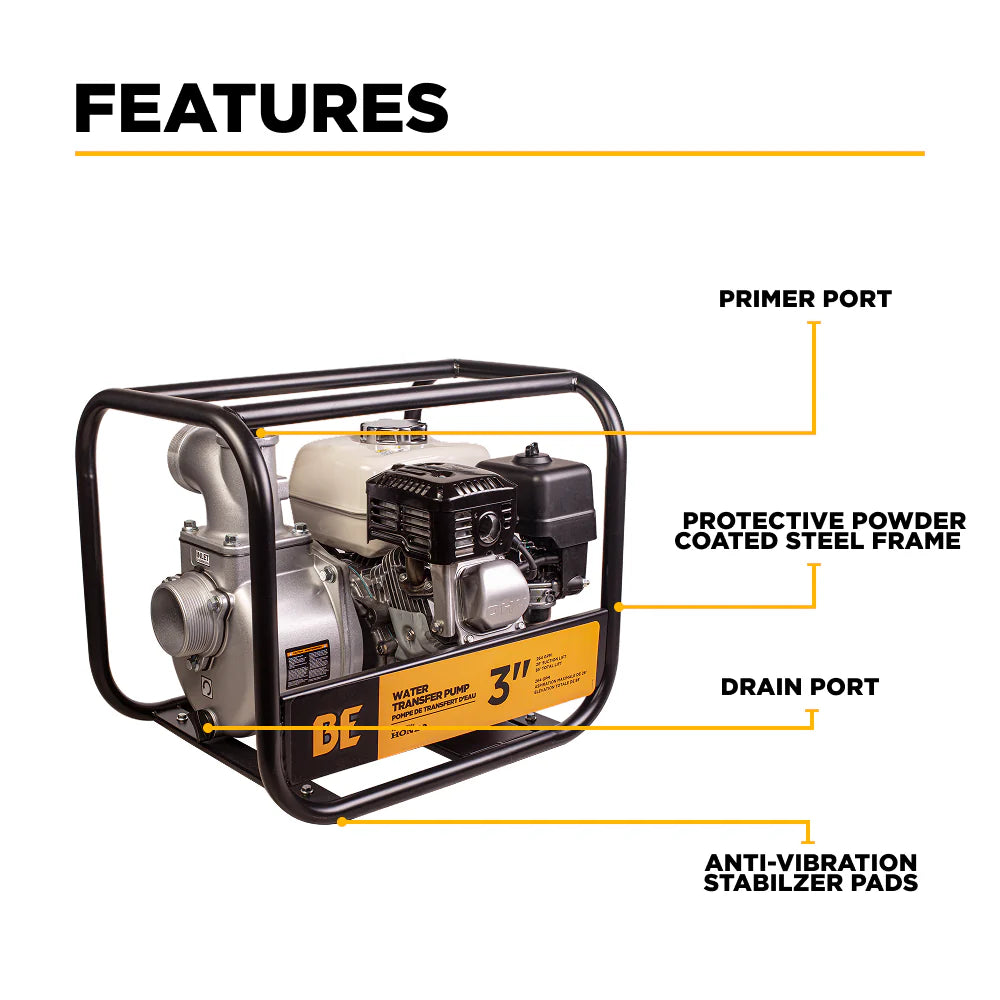 3&quot; BE WP-3065HL Honda Water Transfer Pump 264GPM