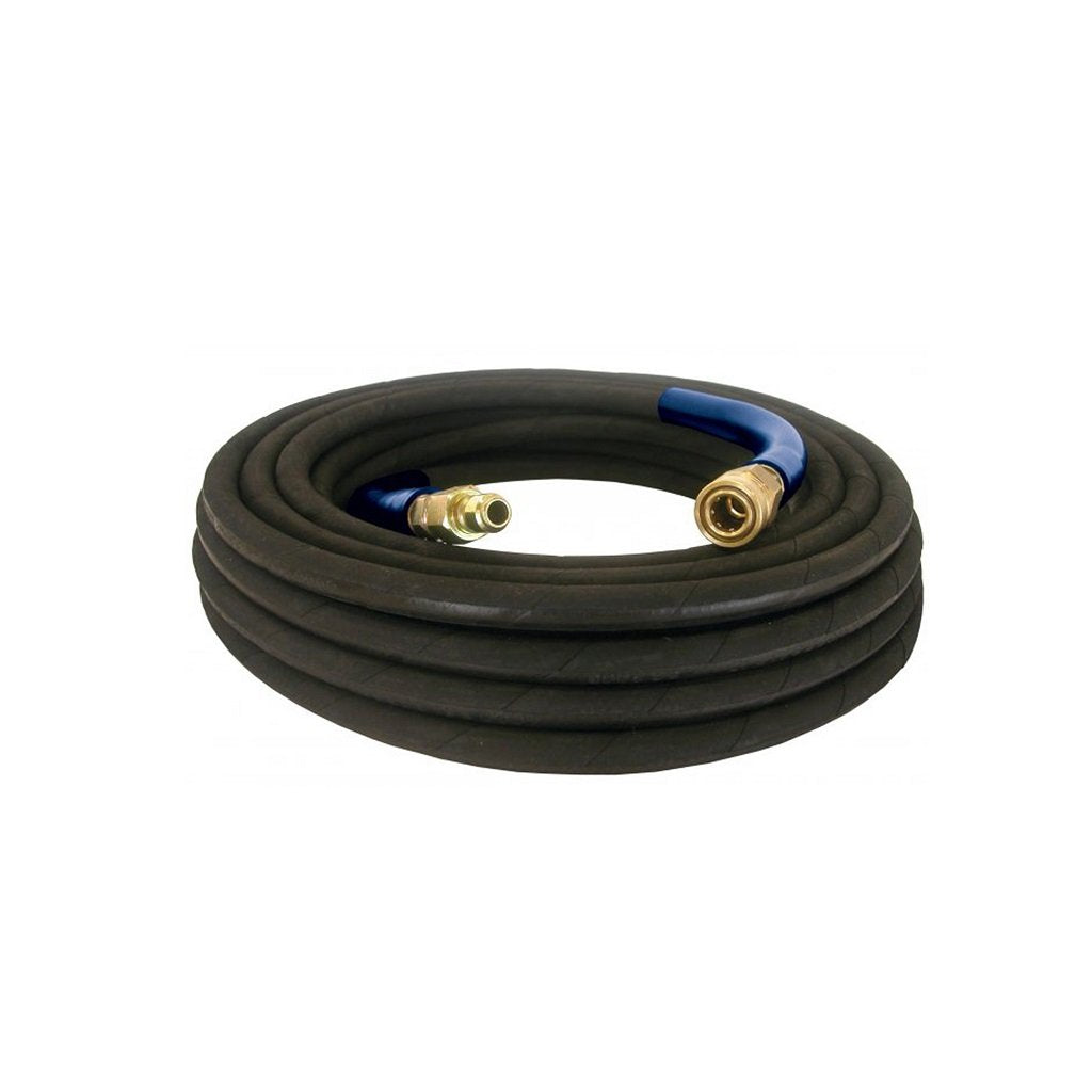 BE 3/8 Inch ID 4000psi Single Braid Black Hot Water Hose 300°F 50ft Quick Connect Ends
