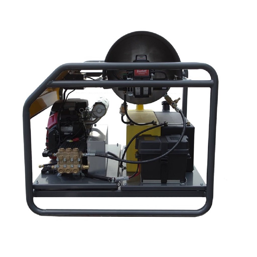 BE HW3524HG12V 3000psi 5.6gpm Honda with General Pump and Diesel Hot Water Skid Mount Frame